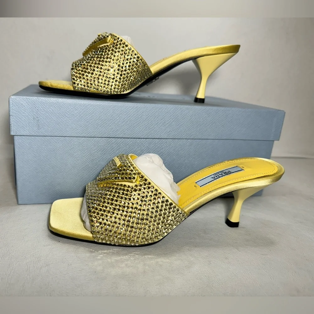 Prada Crystal-Covered Satin Sandals ananas casual summer wedding formal comfy